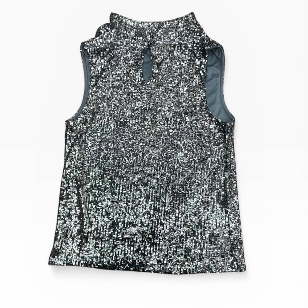 Cable Gauge Sleeveless Sequin Cowl Neck Top - Silver Size: Small NWT - Picture 5 of 12